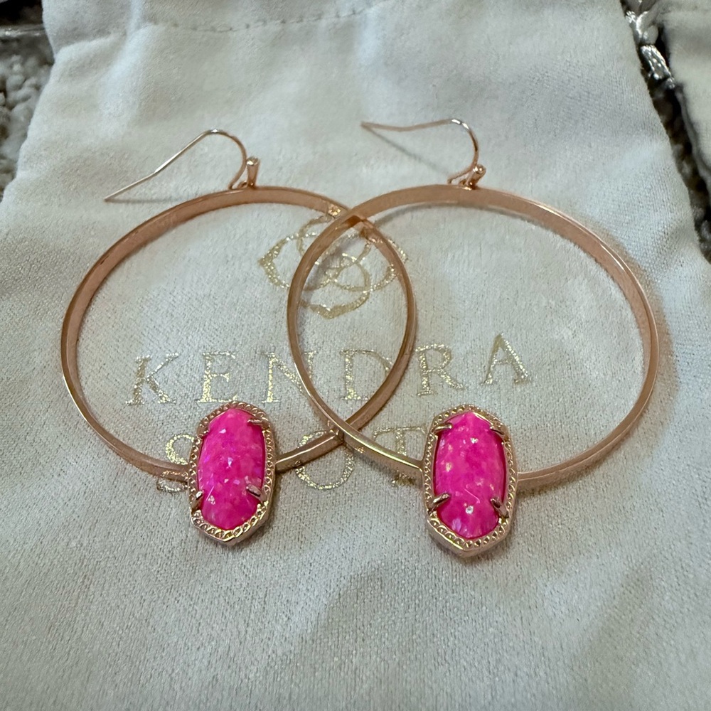 Kendra Scott Elora Hot Pink Opal and RSG Hoop Earrings